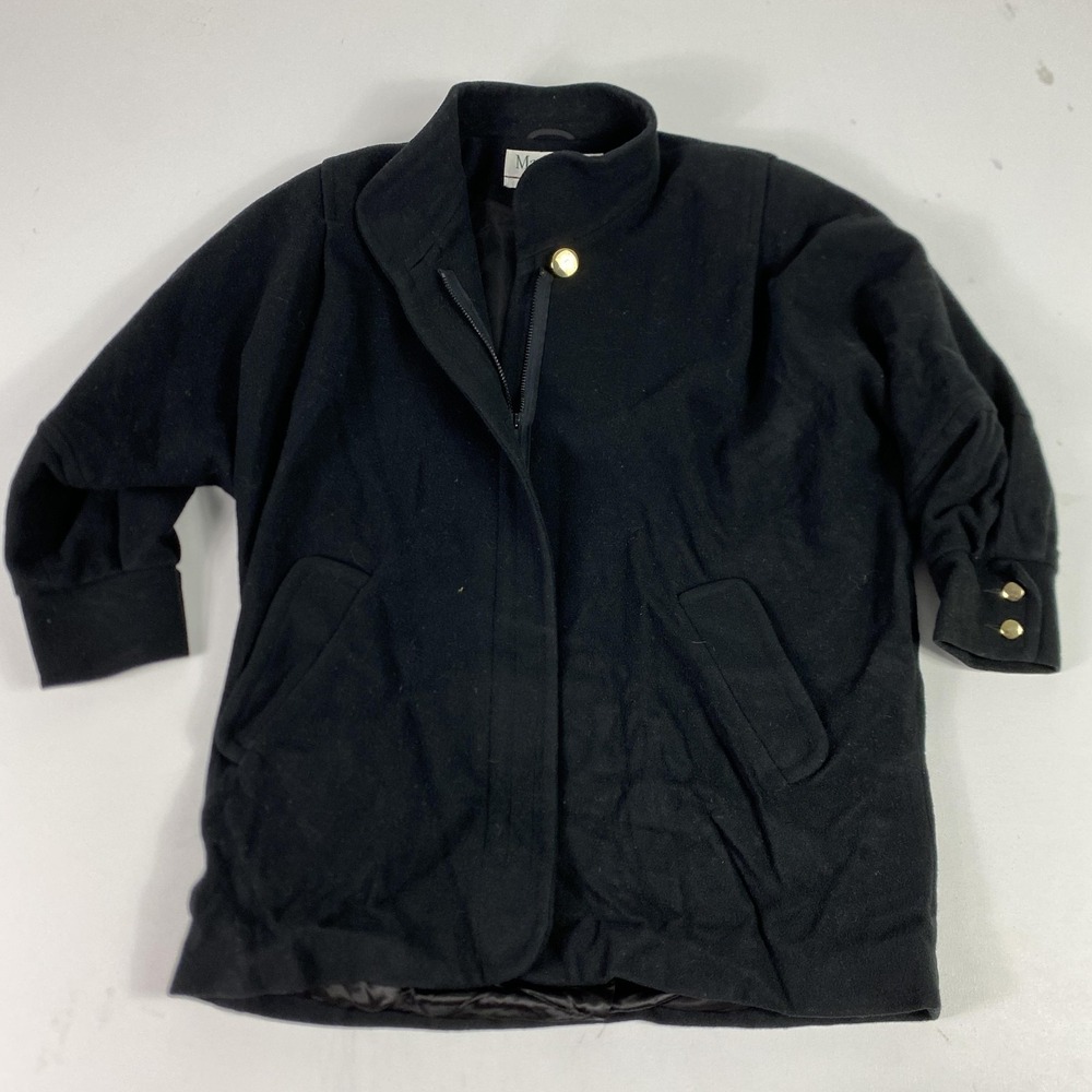 Mackintosh New England Coat Overcoat Womens One Size Black Wool‎ Zip Lined USA